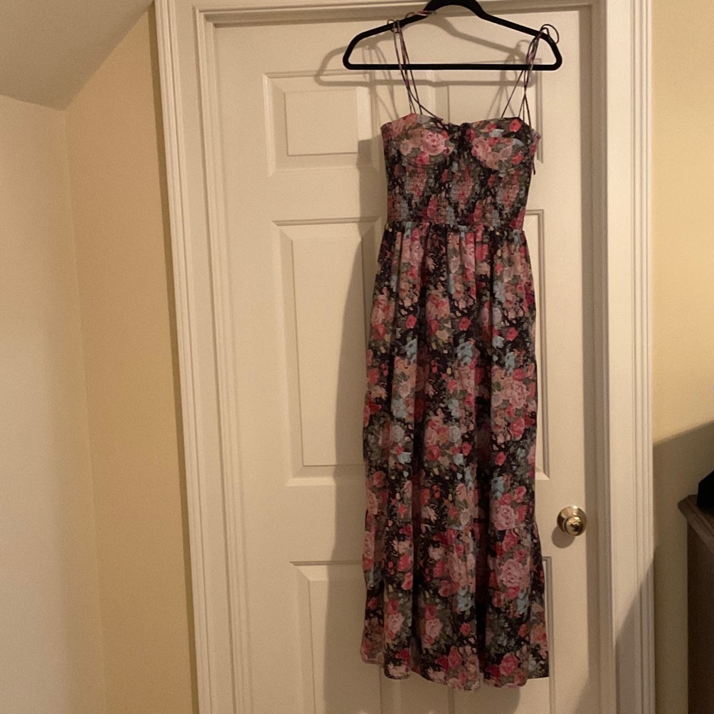 AUREUM Floral Midi Dress - Pink and Black